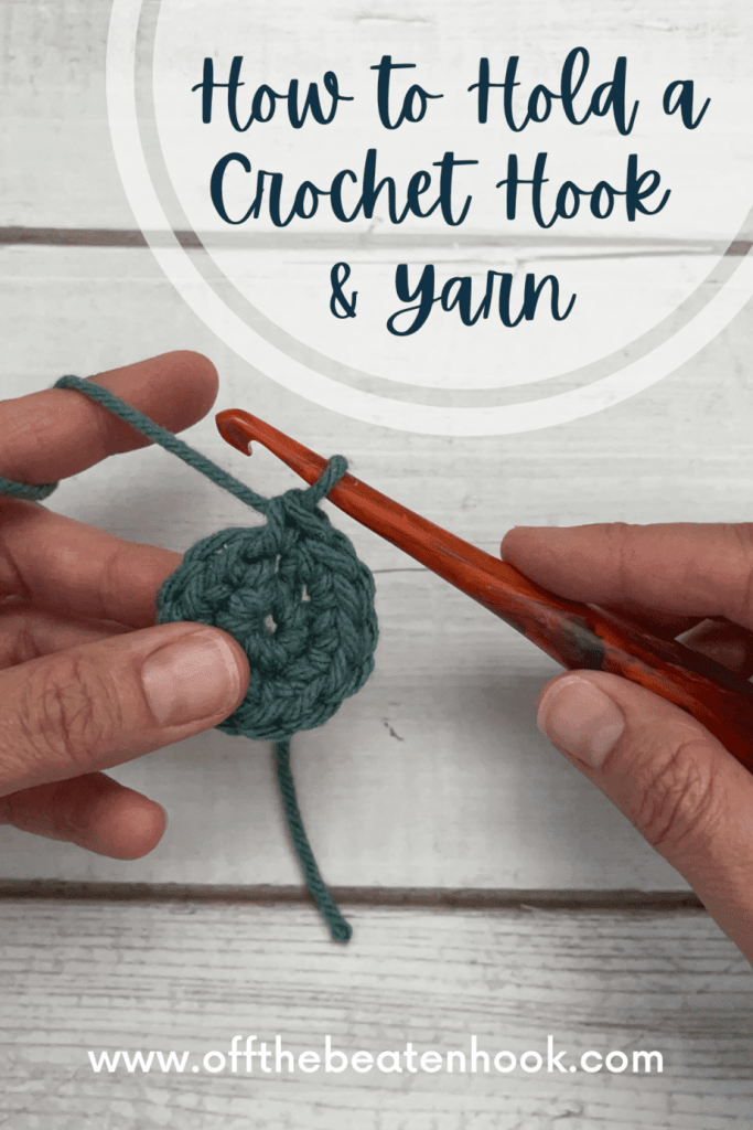 how to hold a crochet hook and yarn pinterest pin