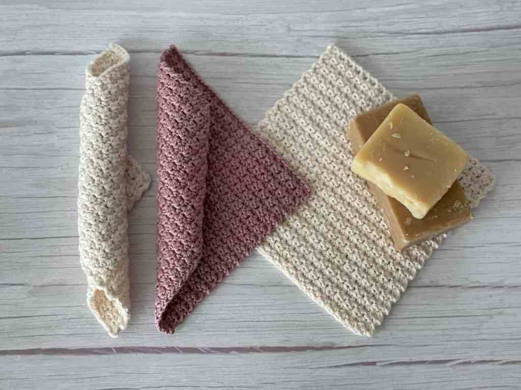 Alpine Bath Washcloth Free Crochet Pattern Image washcloths on table