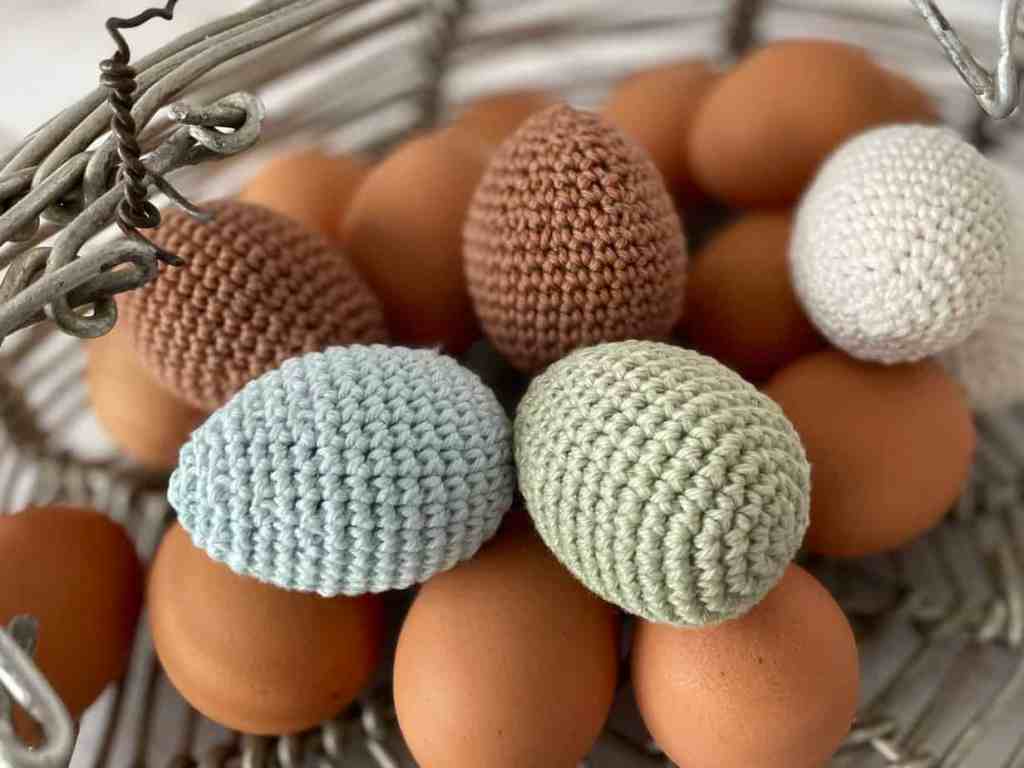 Crochet Eggs with Brown Eggs in Egg Basket
