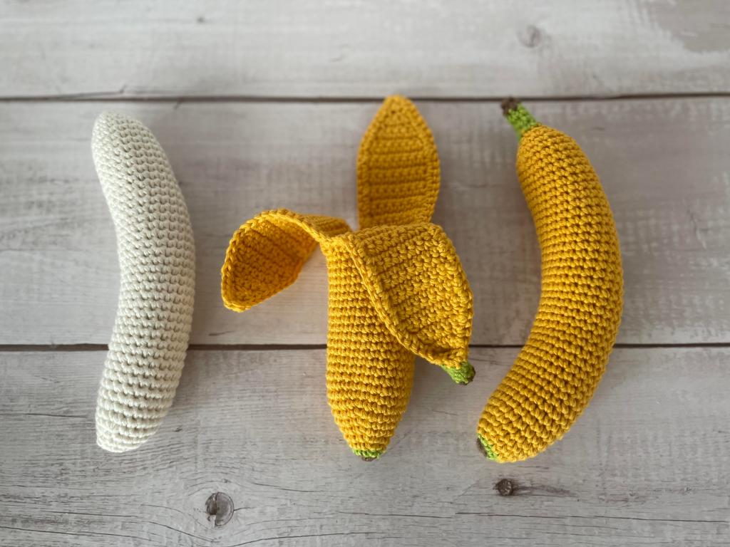 Bananas - peeled and unpeeled crochet toys