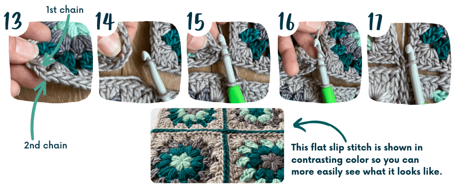 Flat slip stitch instructions close up photos