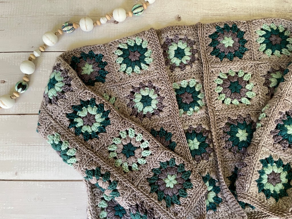 Granny Square cropped cardi laying flat