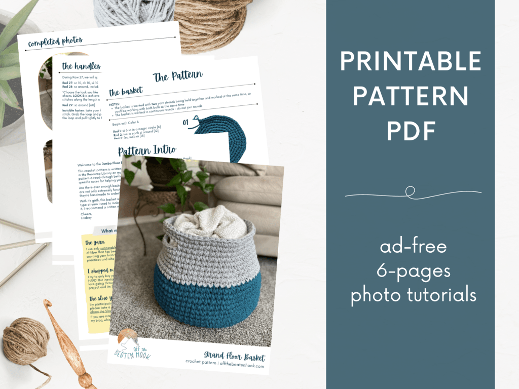 Floor basket free crochet pattern Printable PDF image