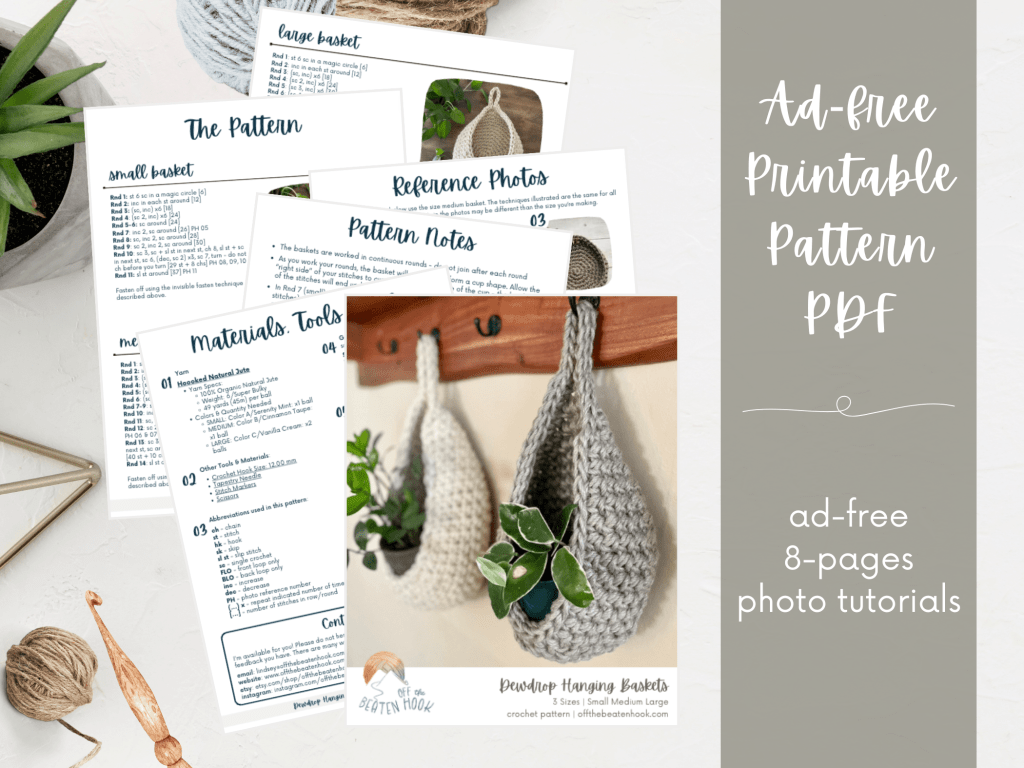 hanging basket free crochet pattern printable PDF preview image