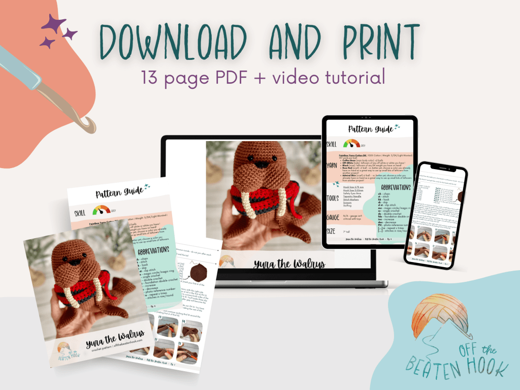 walrus free crochet pattern printable PDF preview image