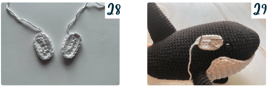 In the making photo of a crochet orca amigurumi