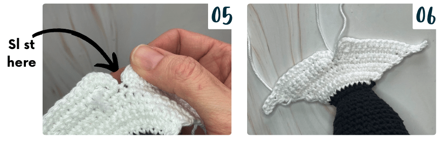 In the making photo of a crochet orca amigurumi