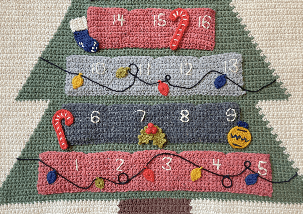 crochet advent calendar pattern in the making