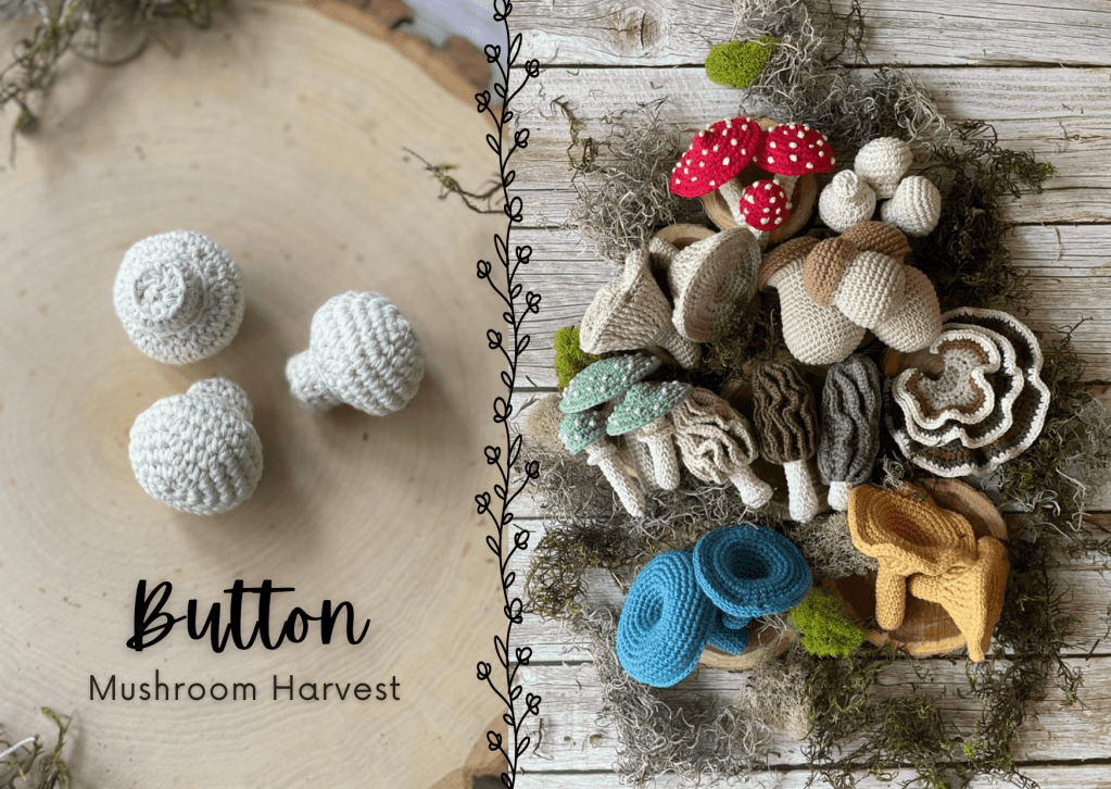 button mushroom as part of the mushroom crochet pattern bundle