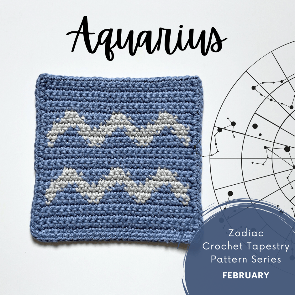 Aquarius zodiac crochet pattern completed photo with title
