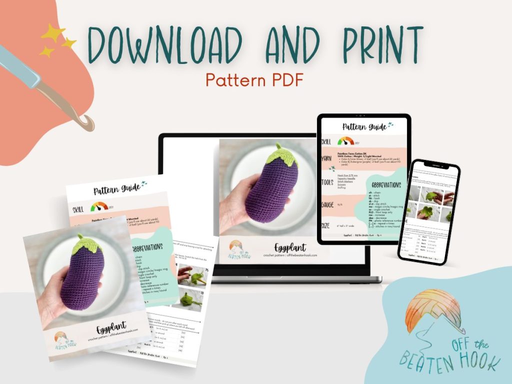 crochet eggplant pattern printable PDF preview