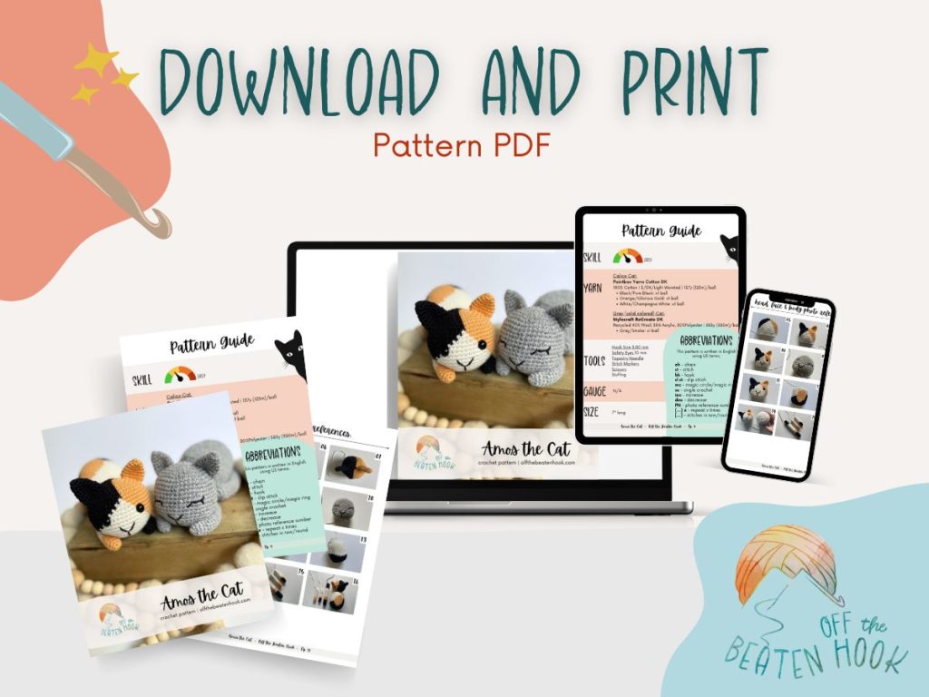 crochet cat pattern printable PDF image