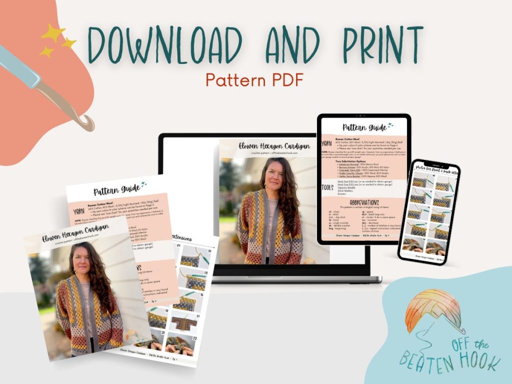 hexagon cardigan crochet pattern printable PDF preview