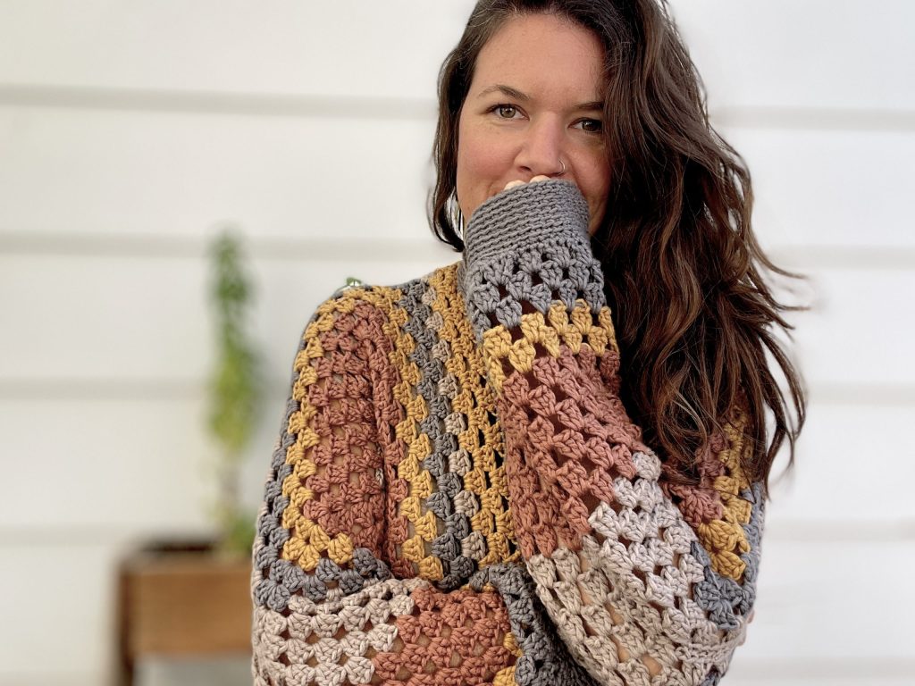 hexagon cardigan crochet pattern close up image