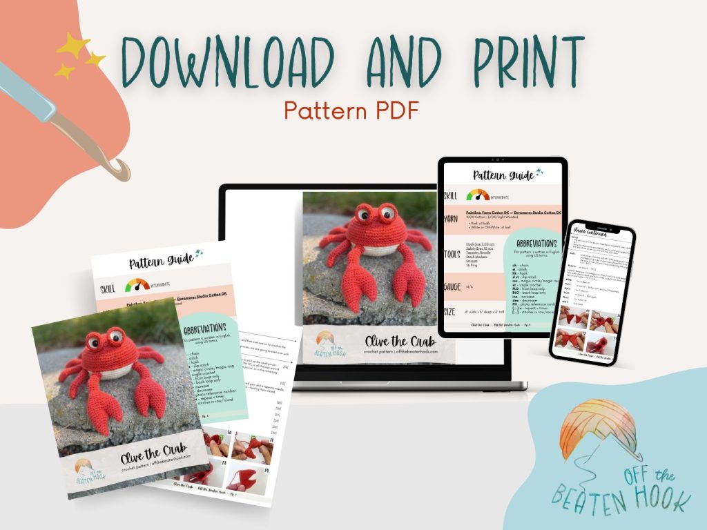 crochet crab pattern - printable pdf preview