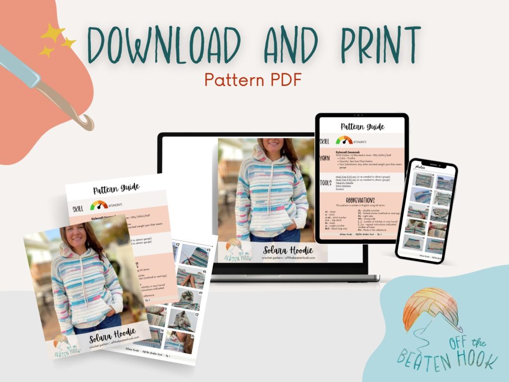 crochet hoodie pattern printable PDF preview image