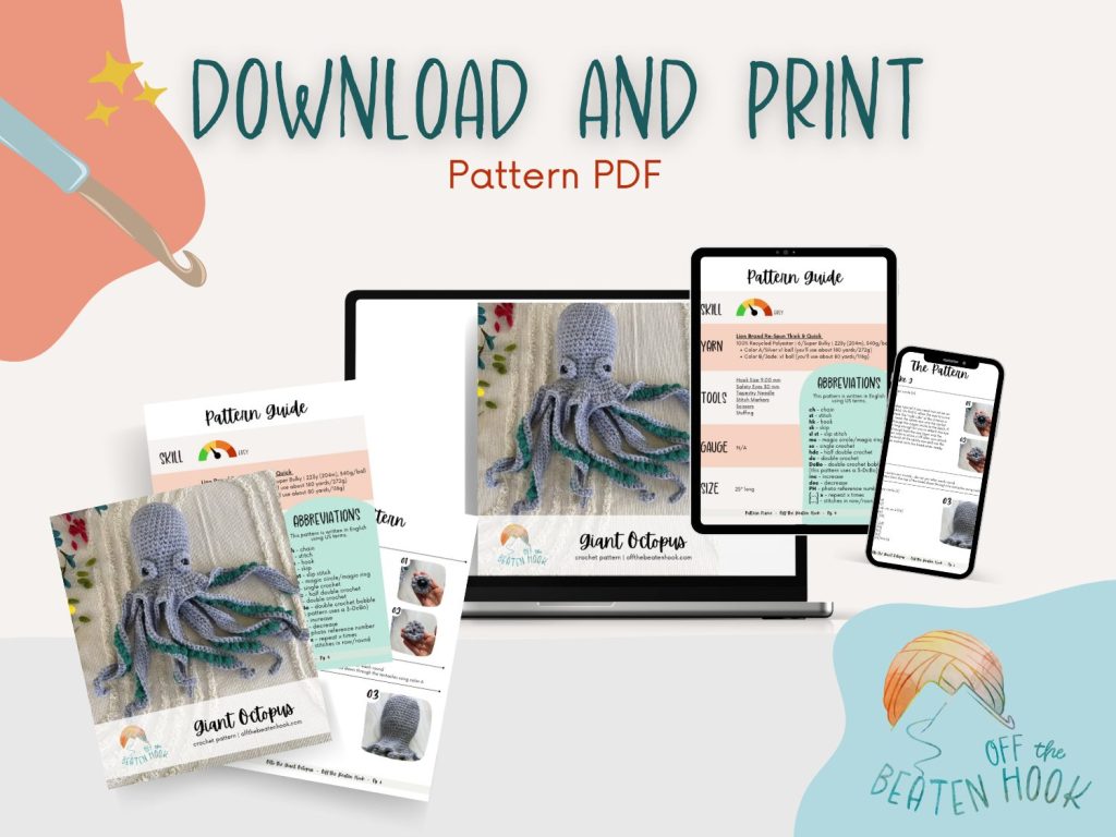 giant octopus crochet pattern printable PDF preview