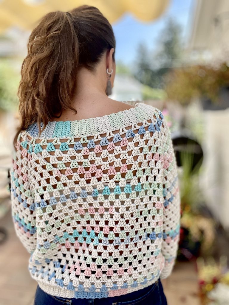 granny stitch sweater back view