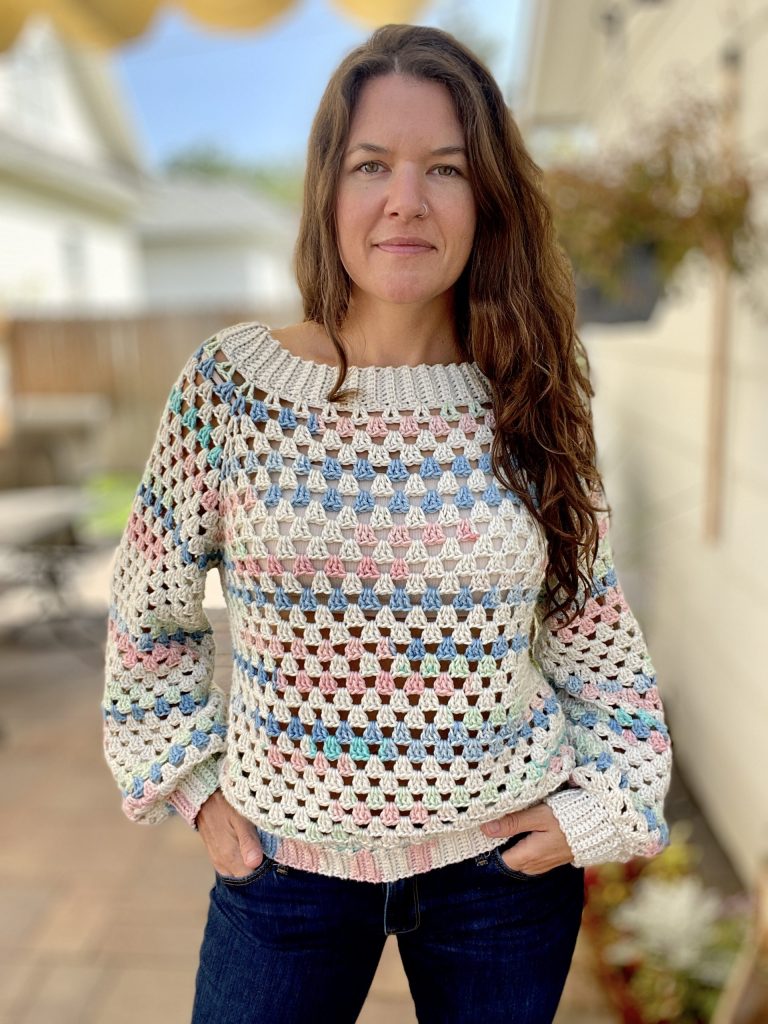 granny stitch sweater completed project