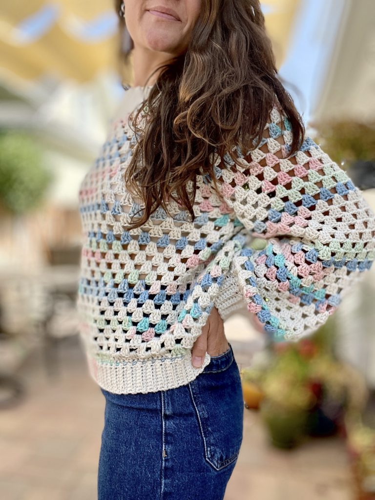 granny stitch sweater side view