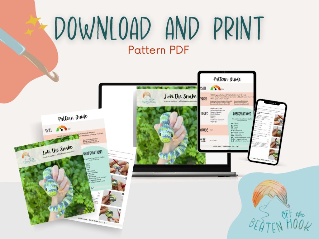 snake crochet pattern pattern print PDF preview