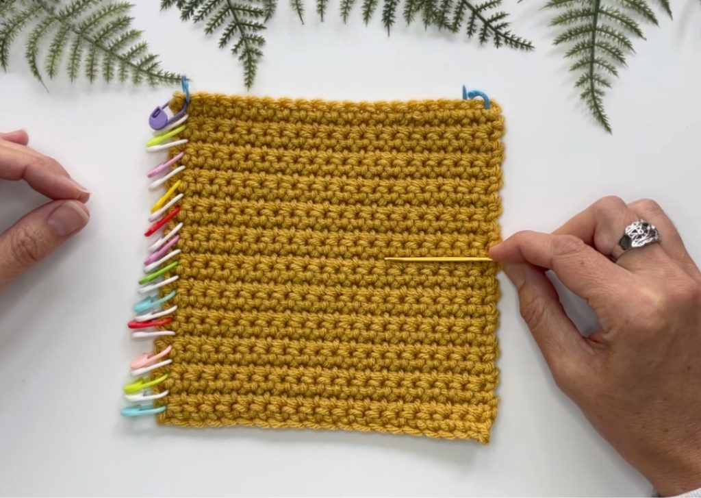 how to count crochet rows and stitches - image of counting the "peaks and valleys" in a single crochet swatch