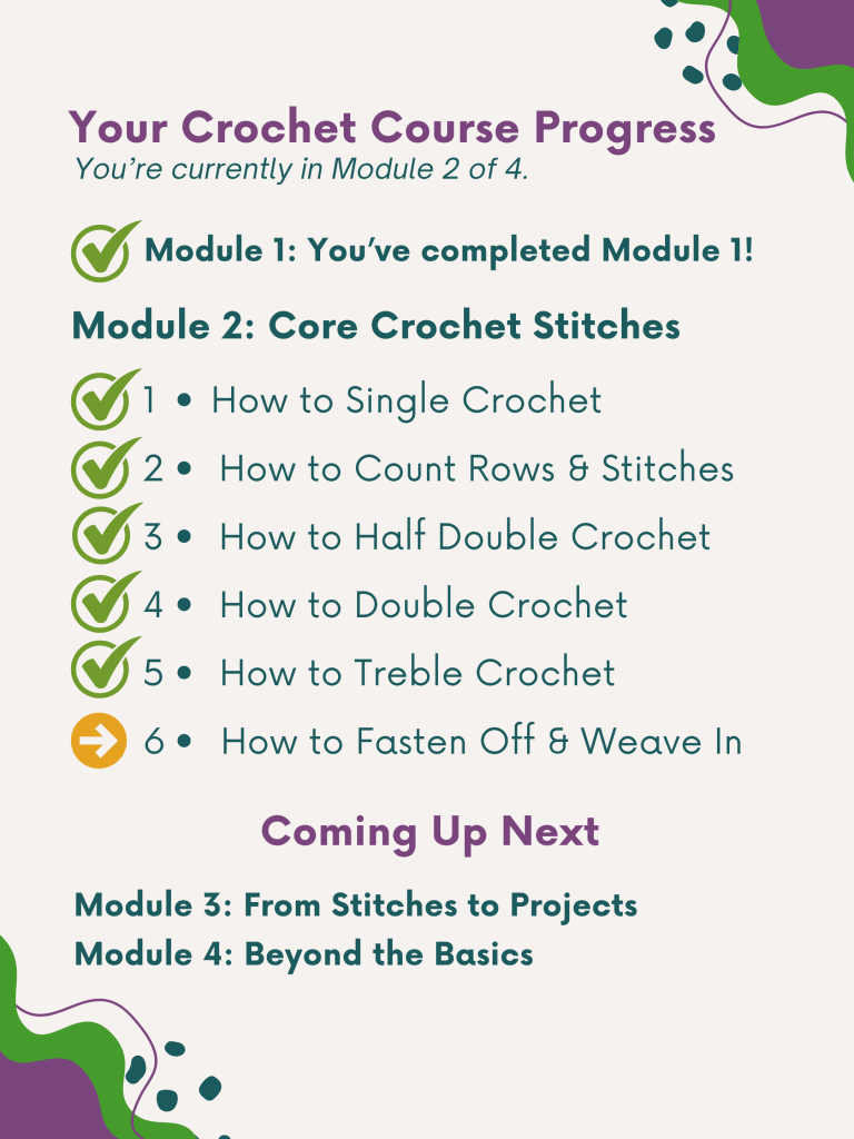 how to weave in ends crochet lesson map course progres