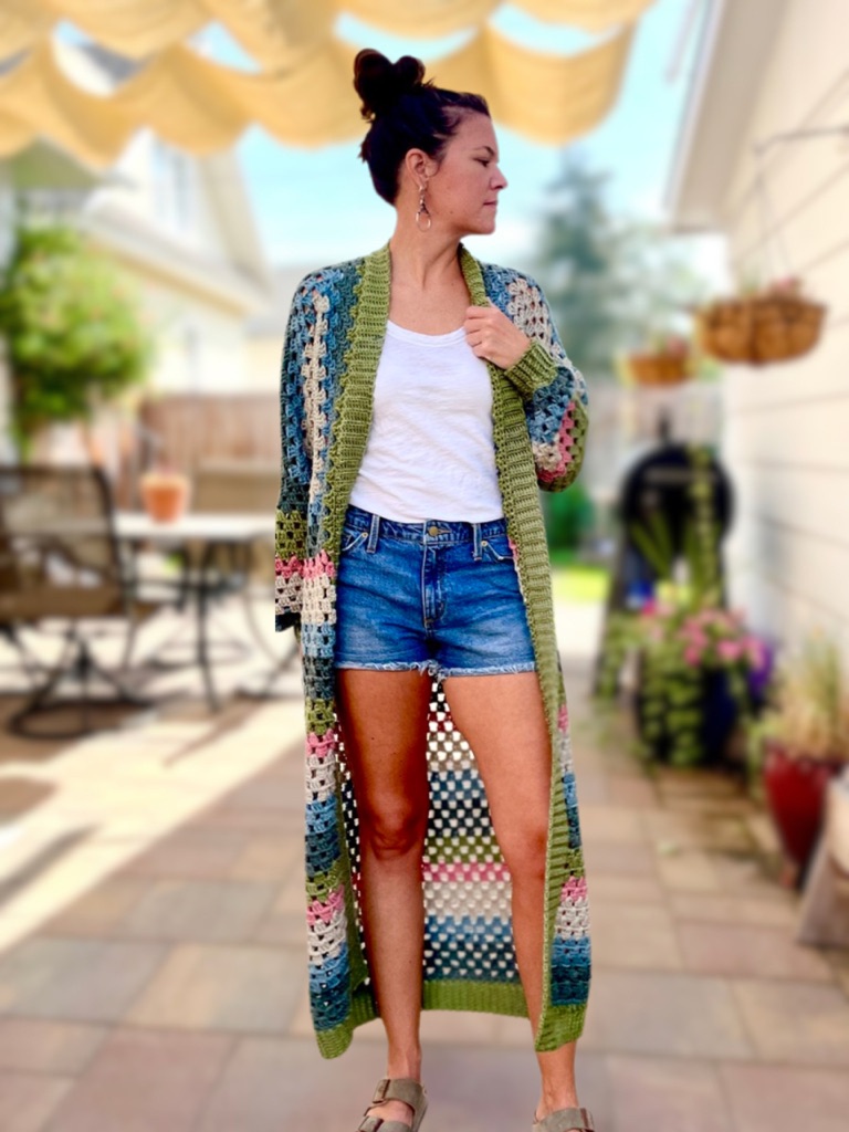 long cardigan crochet pattern completed image