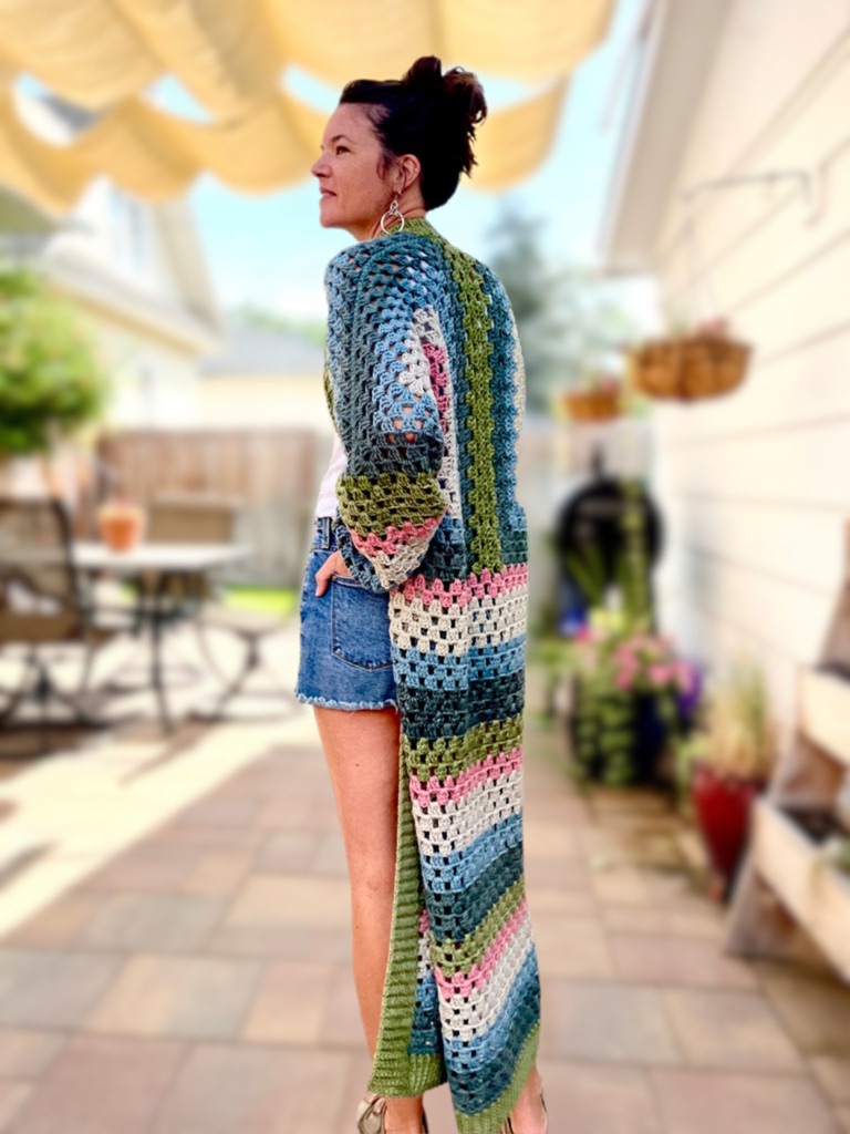 long cardigan crochet pattern back view