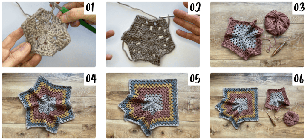 long crochet cardigan pattern - how to make the hexagons step by step