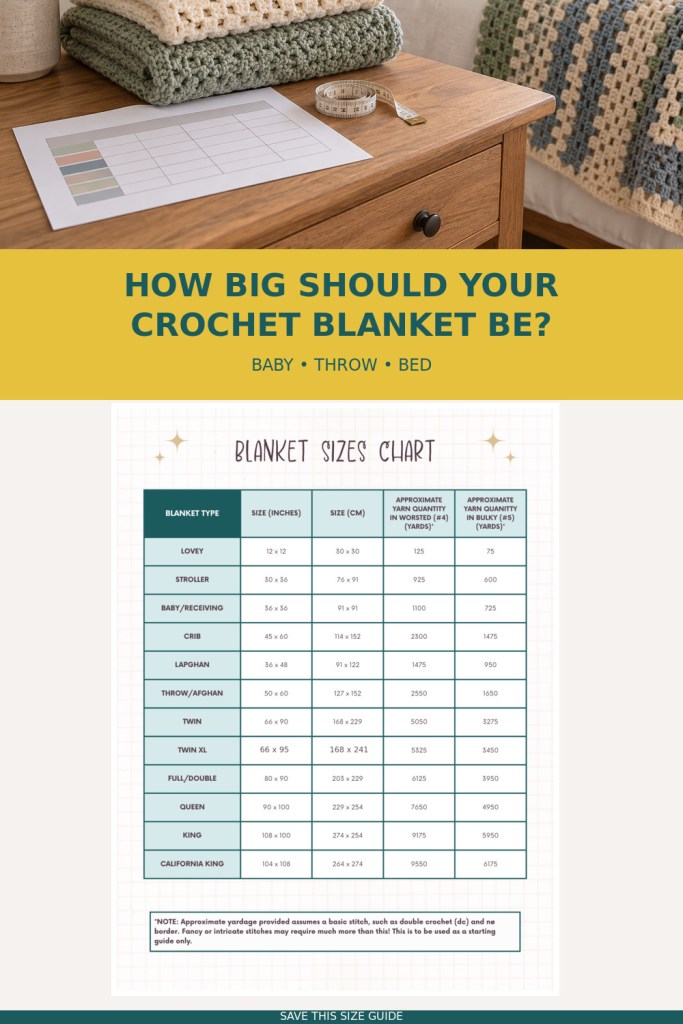 crochet blanket sizes chart pinterest pin